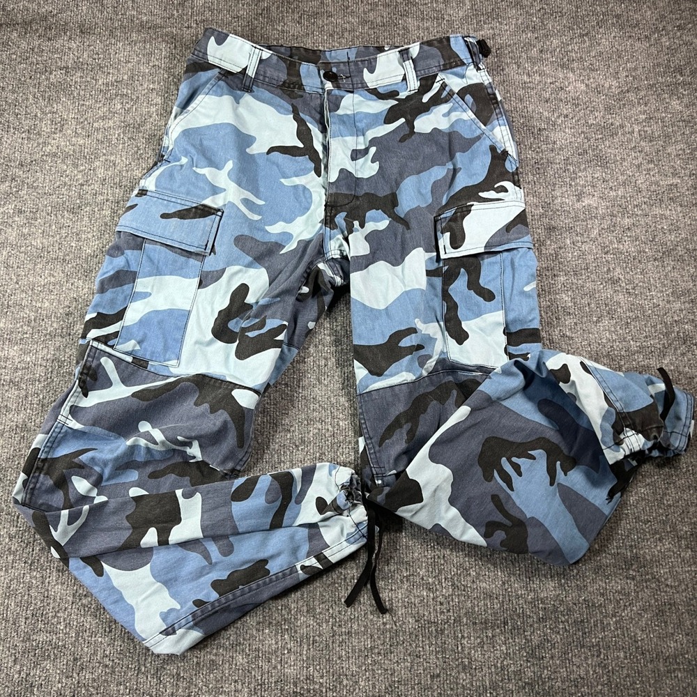 Blue Camo Cargo Pants Mens Small Regular Military Style Tactical Streetwear